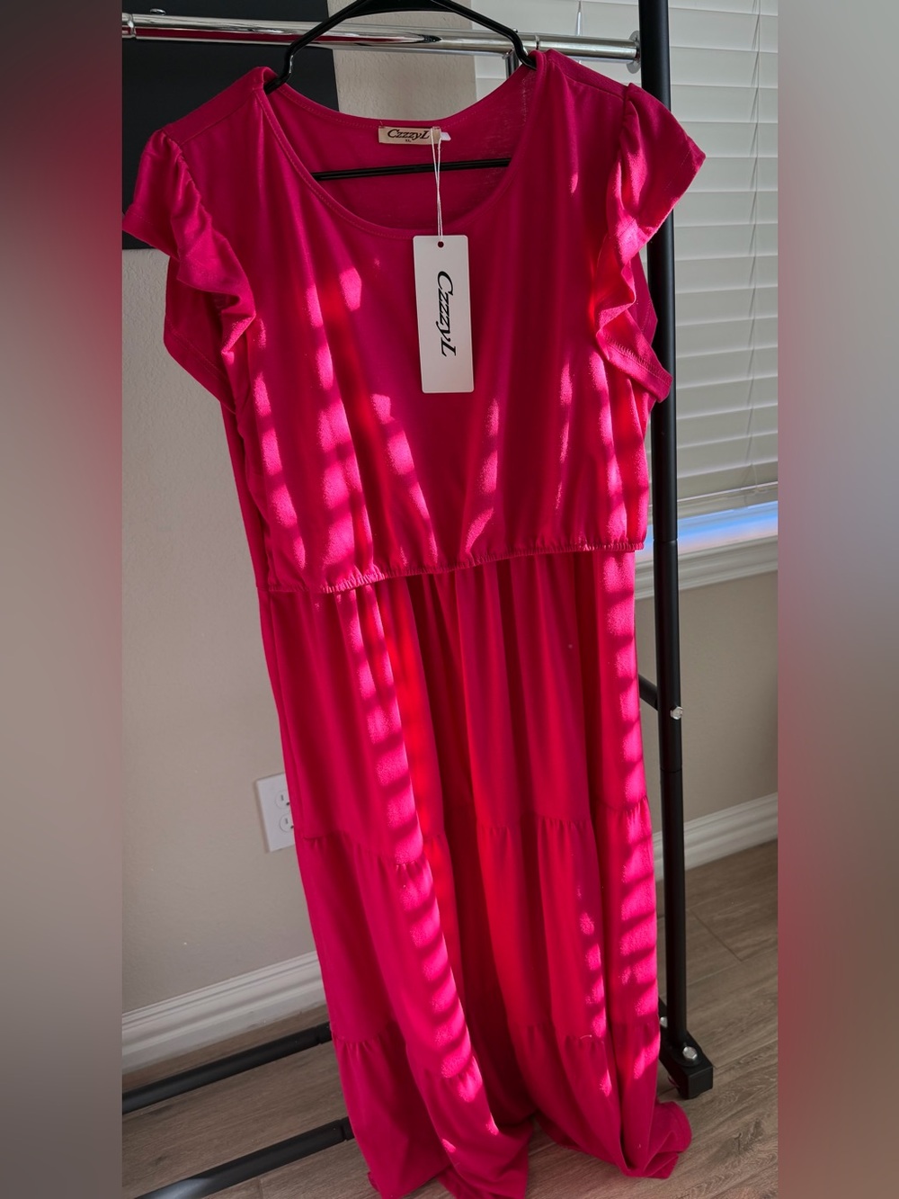 Nursing' Ruffle Sleeve Pink Maxi Dress - Picture 1 of 3